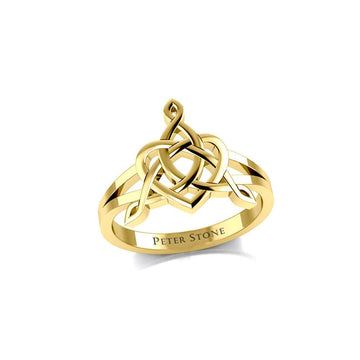 Celtic Father-Mother-Child "Family A Born For Eternity" Triquetra or Trinity Heart 14 K Solid Gold Ring GRI2261 - Jewelry